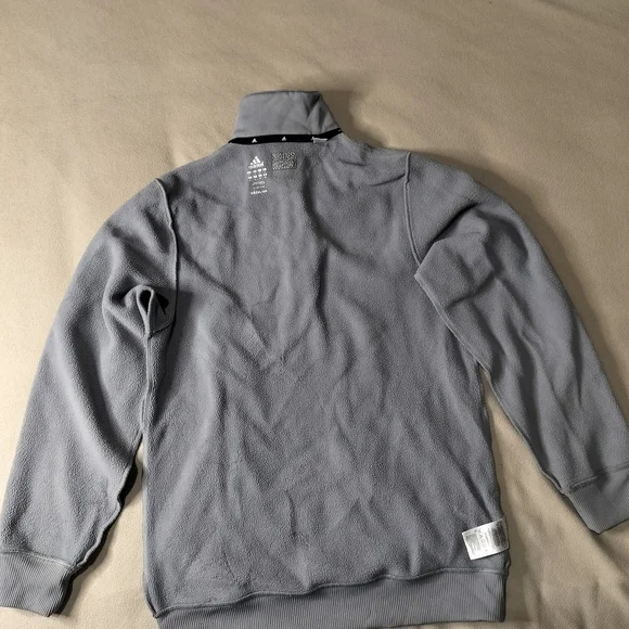 adidas Gray Half-Zip Pindot Sweatshirt with Black Stripes. - Picture 11 of 15